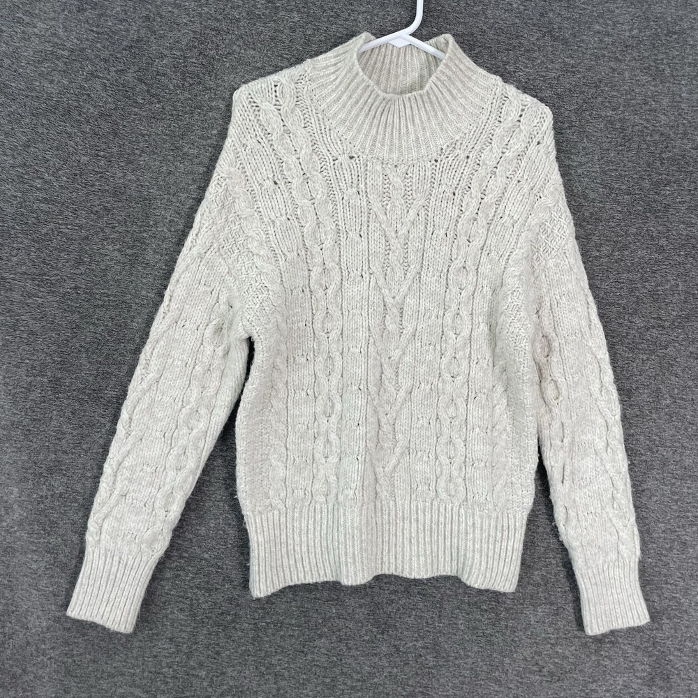 FatFace Sweater Womens 4 White Cable Knit Turtleneck Heavy Chunky Pullover